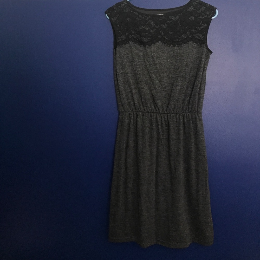 Loft Gray Dress with Lace Detail